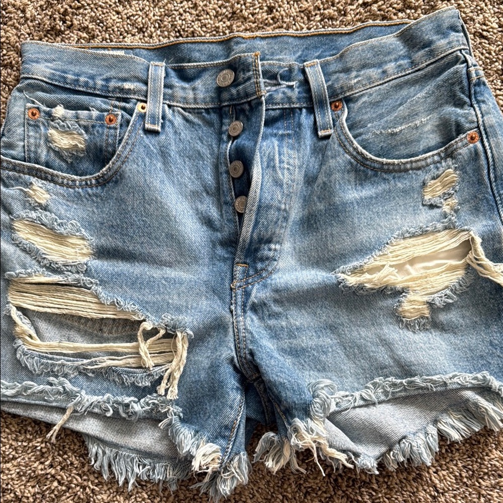 Levi's Blue Distressed Jean Shorts